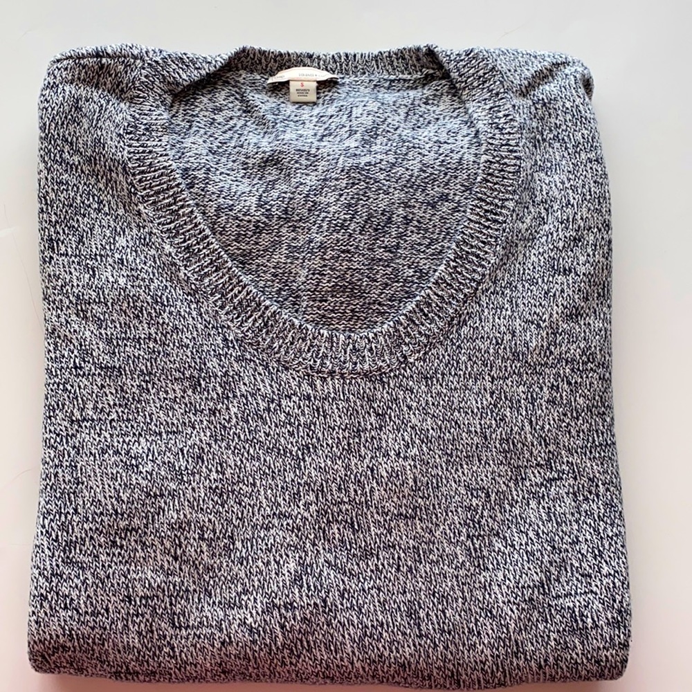 GAP 100% Cotton Black White Heather Sweater Scoopneck S EUC